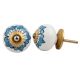 White Turquoise Floral Painted Knob